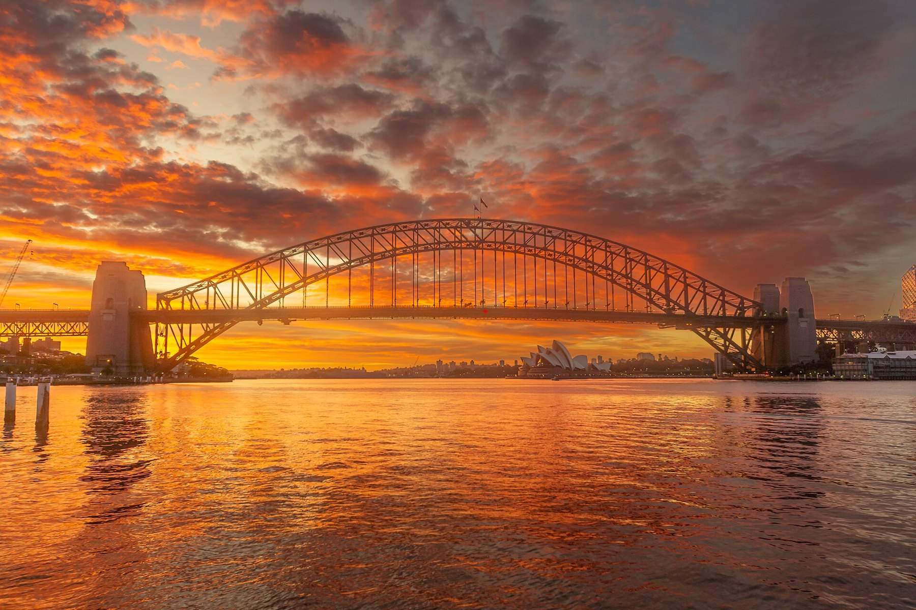 Il porto di Sydney al tramonto, con l’Harbour Bridge e l’Opera House (foto segnaposto)